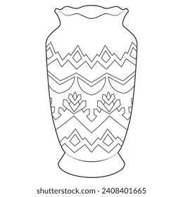 Outline vase, vector linear. Vase pottery, ancient pot greek illustration. Black and white. Art therapy Coloring page. Vector illustration