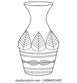Outline vase, vector linear. Vase pottery, ancient pot greek illustration. Black and white. Art therapy Coloring page. Vector illustration