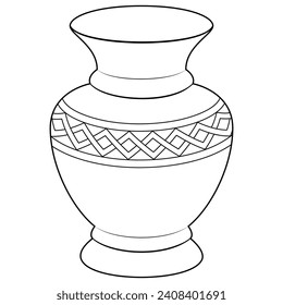 Outline vase, vector linear. Vase pottery, ancient pot greek illustration. Black and white. Art therapy Coloring page. Vector illustration