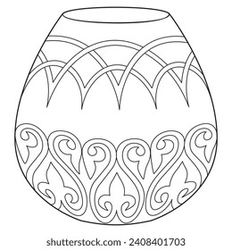 Outline vase, vector linear. Vase pottery, ancient pot greek illustration. Black and white. Art therapy Coloring page. Vector illustration