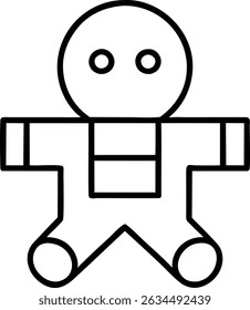 Outline vector art of a gingerbread man on a white background ideal for graphic design projects, social media, and websites. Copy space available.