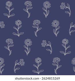 Contorno Vetor Aster Flor Plano de Fundo de Padrão Sem Costura para Impressão Tecido Superfície Moda Wrapping
