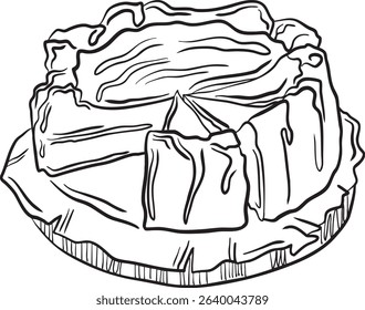 outline vector of basque cheese cake illustration
