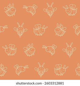 Outline Vector Bee Seamless Pattern Background for Print Fabric Surface Fashion Wrapping