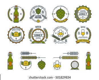 Outline vector beer emblems, symbols, icons, pub labels, badges collection. Logo brewery.