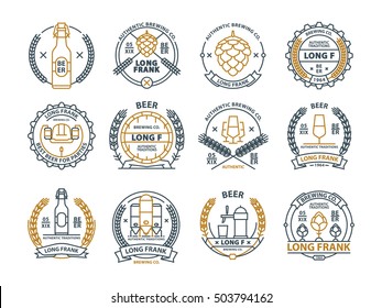 Outline vector beer emblems, symbols, icons, pub labels, badges collection.