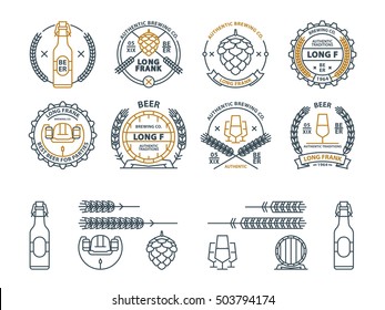 Outline vector beer emblems, symbols, icons, pub labels badges and design elements collection