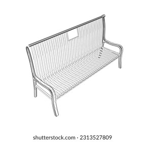 Banco de vectores de contorno aislado. Un banco de madera aislado de fondo blanco. Banca de parque aislada sobre un fondo blanco, hierro forjado, contorno vectorial de banco exterior.