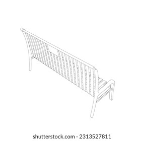 Outline Vector Bench isolated. Wooden bench isolated on white background. Park bench isolated over a white background, wrought-iron, vector illustration contour of outdoor bench.