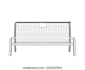 Outline Vector Bench isolated. Wooden bench isolated on white background. Park bench isolated over a white background, wrought-iron, vector illustration contour of outdoor bench.