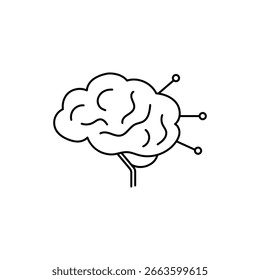 Esquema del ícono cerebral del Vector con los nodos neuronales y las conexiones, que representan la IA y el procesamiento de datos, perfil lateral.