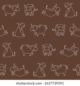 Vetor de contorno Buffalo sem emenda padrão plano de fundo para impressão tecido superfície Moda Wrapping