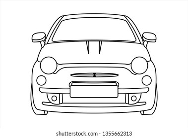 Outline vector car isolated on white background, front view. Modern flat illustration.