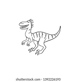 Outline Vector Character. Dinosaur Children's Illustration. Raptor