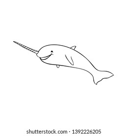 Outline Vector Character. Narwhal Unicorn