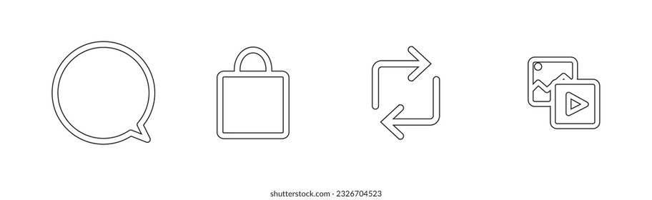 Outline vector of chat control, privation and security, repost and share media icon set, vector, social media button icon, sign, symbol and grapic design.