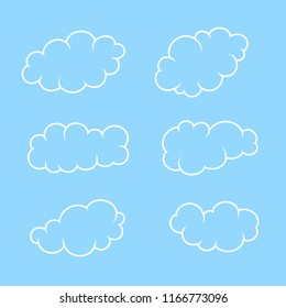 Outline vector clouds set on blue background
