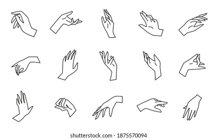 Outline vector collection of hands. Minimalistic hand symbol