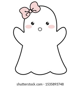 Outline Vector Cute Ghost Halloween Bow Stock Vector (Royalty Free ...