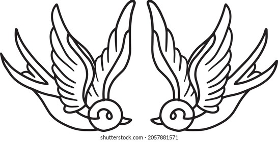 an outline vector depicting two twin birds with a black outline and a white background. This vector is suitable for making posters, logos, tattoos, t-shirt designs and others