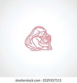 Diseño del Vector del contorno de la madre con su bebé en la celebración del día de madre feliz creativo en el fondo blanco