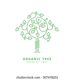 Outline vector design template of organic tree. Organic logo. Best organic logo. Organic plant logo. Organic line art logo. Organic tree. Eco logo. Green logo. Leaves logo. Eco food. Organic material