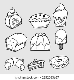 outline vector doodle of dessert. sticker set of dessert