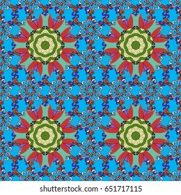 Outline. Vector doodle seamless pattern with ethnic mandala ornament on a background.