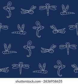 Outline Vector Dragonfly Seamless Pattern Background for Print Fabric Surface Fashion Wrapping