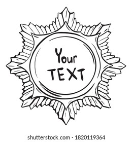 esquema de dibujo vectorial de la medalla de premio con su texto