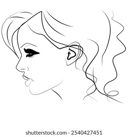outline vector drawing of a beautiful girl