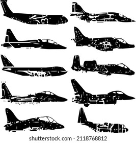 Umrisszeichnung mit Unterschiedlichem Flugzeug, Flugzeug, Aeroplan und Militär-Helikopter-Ikonen des Krieges Vektorgrafik.