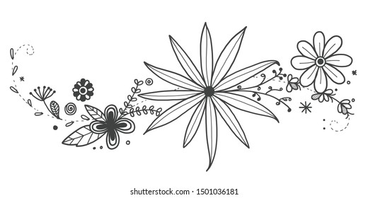Umrisszeichnung der Vektorillustration von Blumen, Blumenseite in Schwarz-Weiß-Konzept.