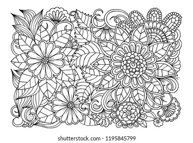 Outline Vector Drawing Flowers Adult Coloring Stock Vector (Royalty ...