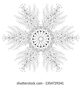 Outline vector drawing of flowers for adult coloring books. Page of floral pattern in black and white.