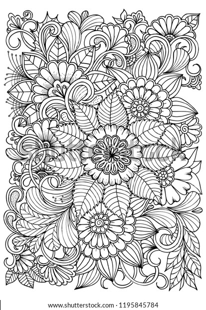 Download Outline Vector Drawing Flowers Adult Coloring Stock Vector Royalty Free 1195845784