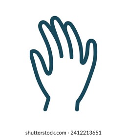 Outline vector drawing of a hand in flat design, made in blue color on a white background, with extended fingers.