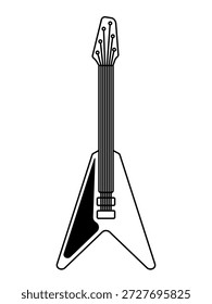 Outline vector drawing of sharp pointed electric guitar body shape often used in heavy metal hard rock music isolated musical instrument for band logo