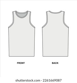 Outline vector drawing of a sports jersey on a white background. Basic T-shirt sketch, front and back view. White jersey template for sports and leisure.