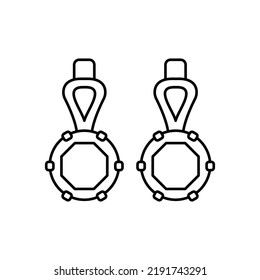 Outline vector earrings with a stones. EPS 10.... Earring black illustration... Earrings pair sign. Isolated on white.. Jewelry concept for you site. For any platform and purpose dev, app, web, ui.