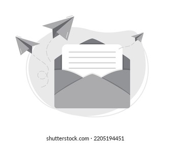 Rahmenvektorgrafik von E-Mail-Symbolen auf weißem Hintergrund. Linienzeichen für Design.