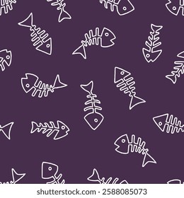 Outline Vector Fish Skeleton Pattern Repeat Seamless for Wallpaper Background Cover Packaging