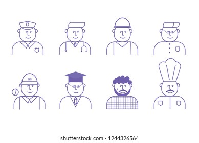 outline vector flat cartoon icon of work man in service of government and general