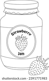 Outline vector food and drink of a strawberry jam. Coloring pages for kids and adults