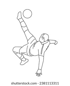 Outline vector of Football Bicycle Kick Action. Bicycle Kick Goal in Line Art. Football Player Goal Caricature