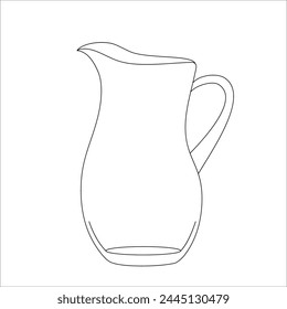 Outline vector hand drawn illustration of glass milk jar with milk, simple pattern for cooking
