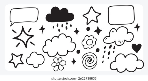 Outline Vector of Hand-Drawn Design Elements and Doodle, doodle, hand drawn, design, elements, vector, icon, outline, black, sketch, art, decor, drawing, swirl, flourish