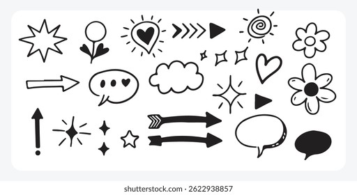 Outline Vector of Hand-Drawn Design Elements and Doodle, doodle, hand drawn, design, elements, vector, icon, outline, black, sketch, art, decor, drawing, swirl, flourish