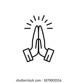 Outline vector hands folded in prayer icon isolated on white background. esp