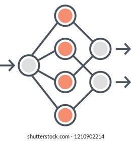 Outline vector icon of artificial neural network illustration